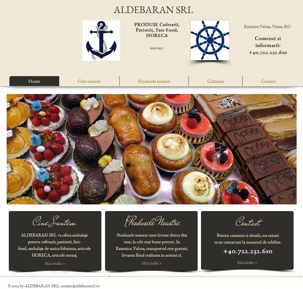 ALDEBARAN SRL Ramnicu Valcea, Romania, Produse patiserie, cofetarie, fast-food, HORECA, caserole, tavite, servetele, hartie igienica, valcea